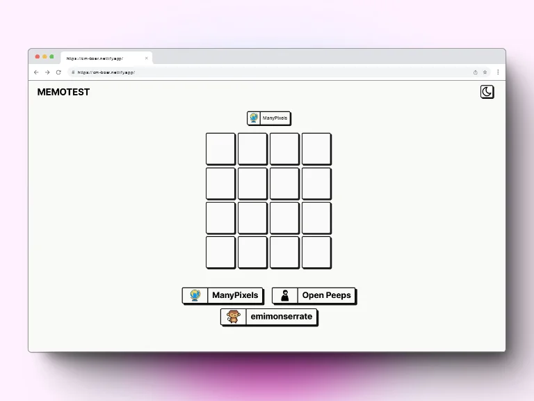 Captura de pantalla de un Memotest un juego de memoria online.